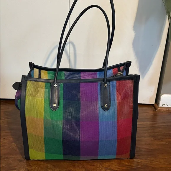 kate spade Multicolor Striped mesh Tote with Black Trim - Picture 5 of 5